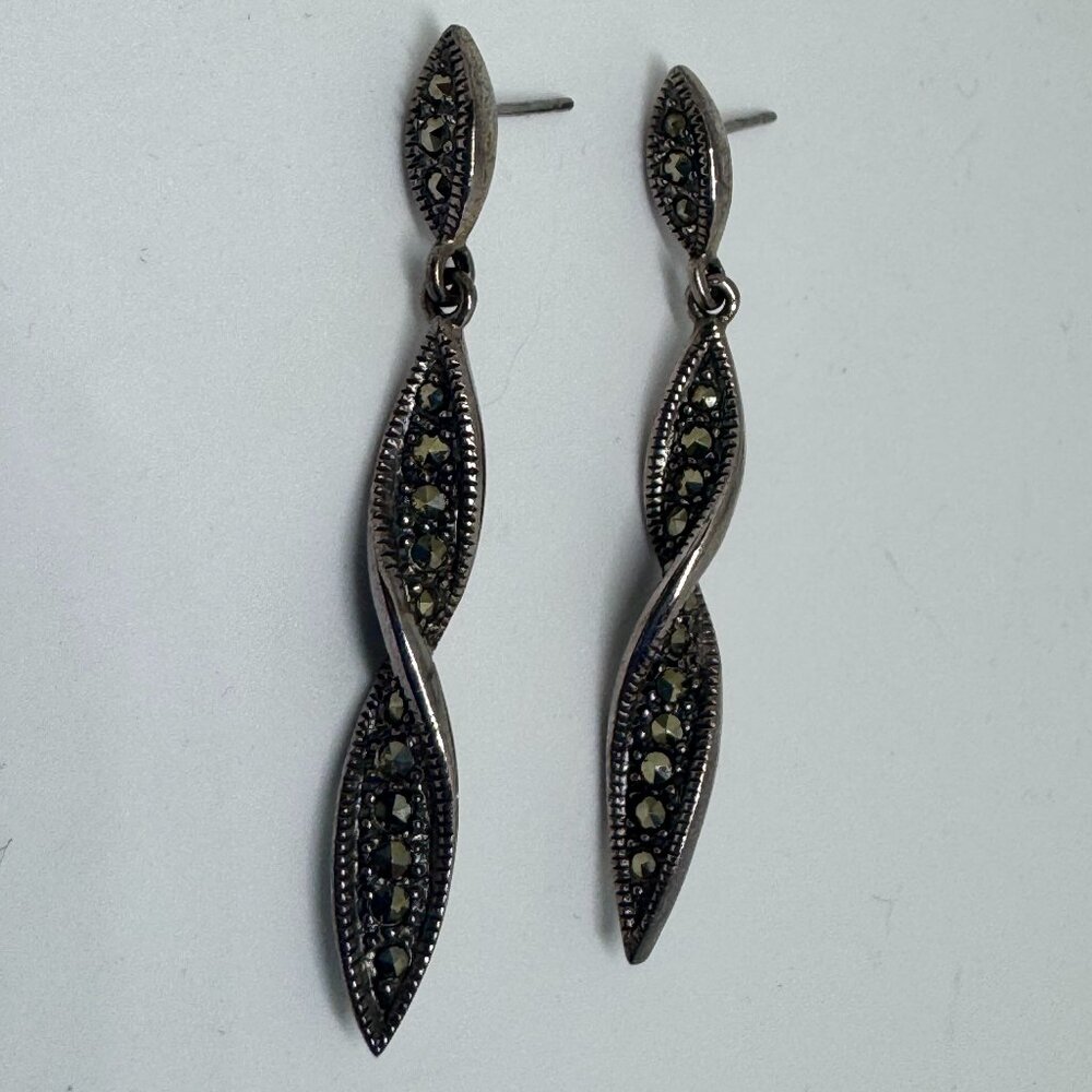 Vintage Sterling Silver and Marcasite infinity drop earrings
